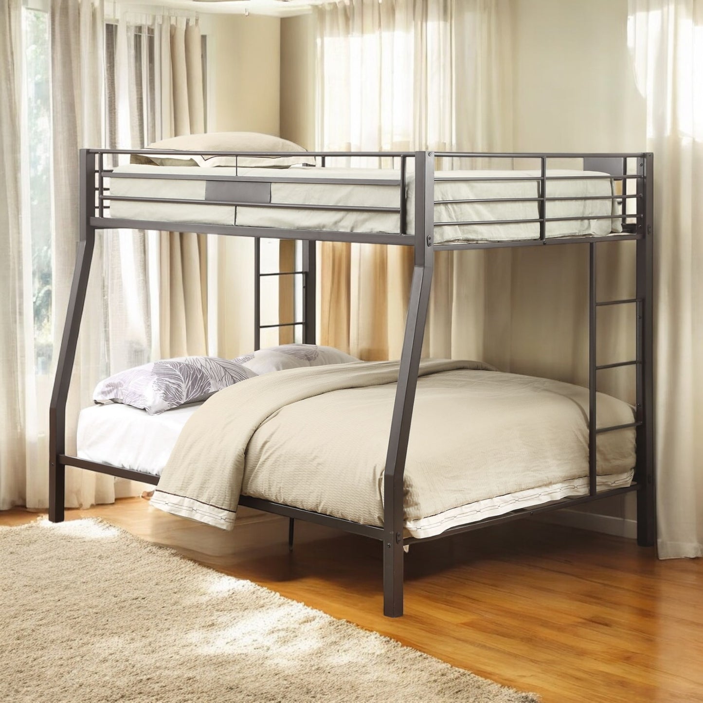 Limbra Sandy Black Finish Full XL Queen Bunk Bed - Metal Frame