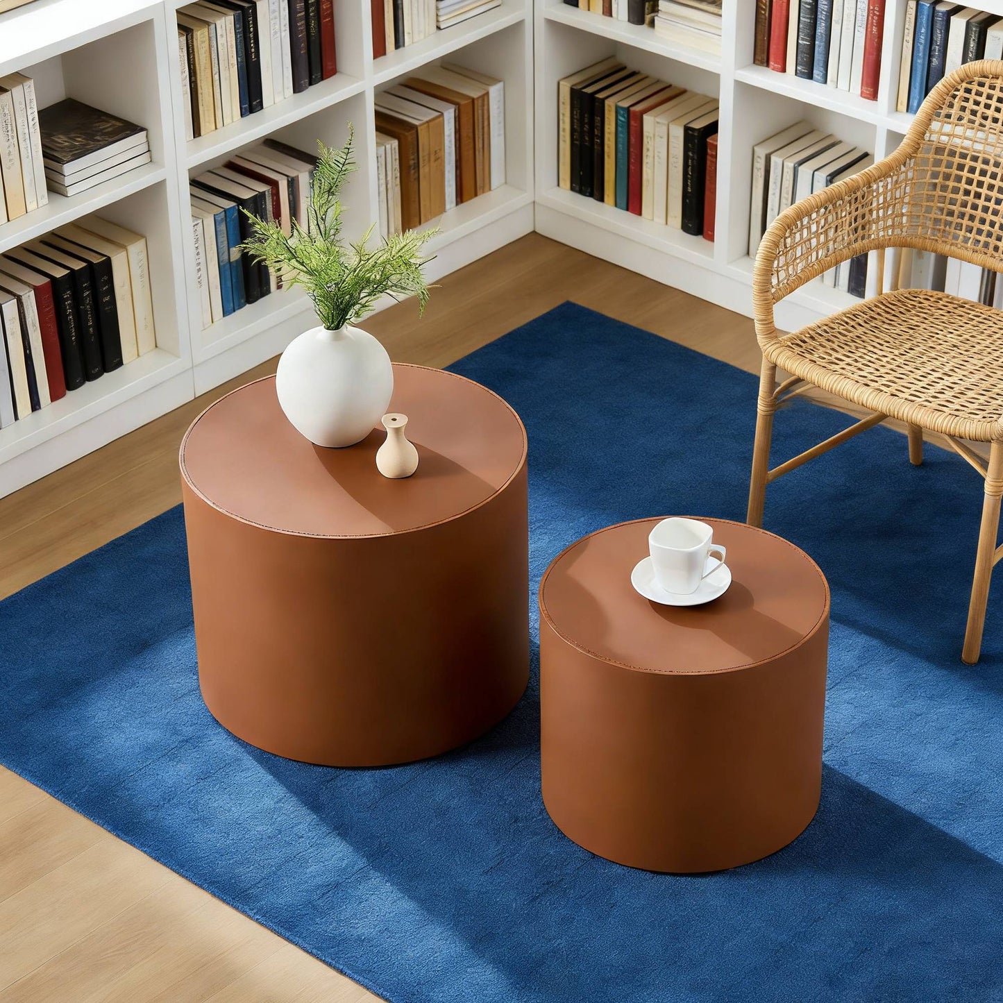Modern Brown MDF Saddle Leather Table -Compact Sizes, Great For