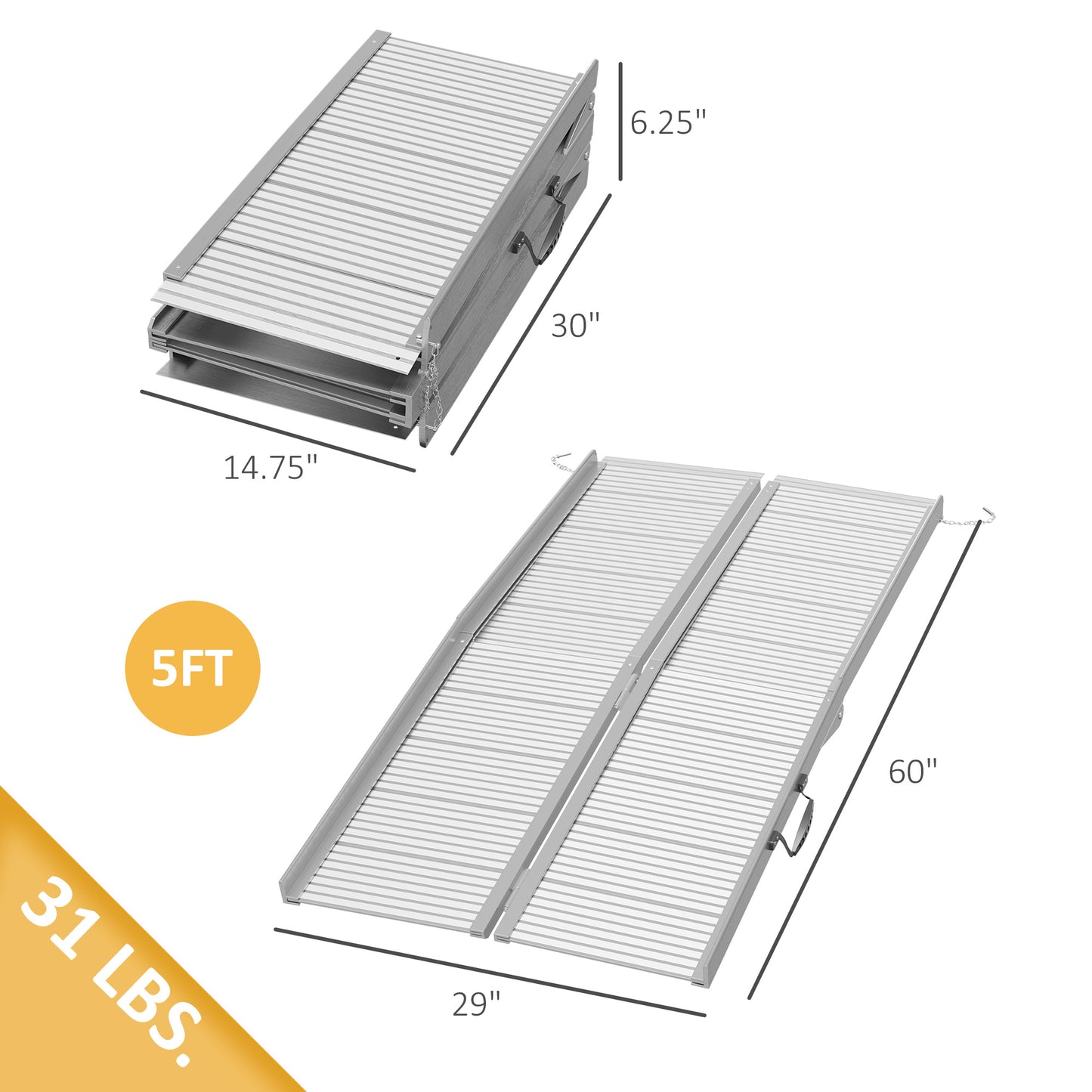 5-Foot Portable Aluminum Wheelchair Ramp - Silver