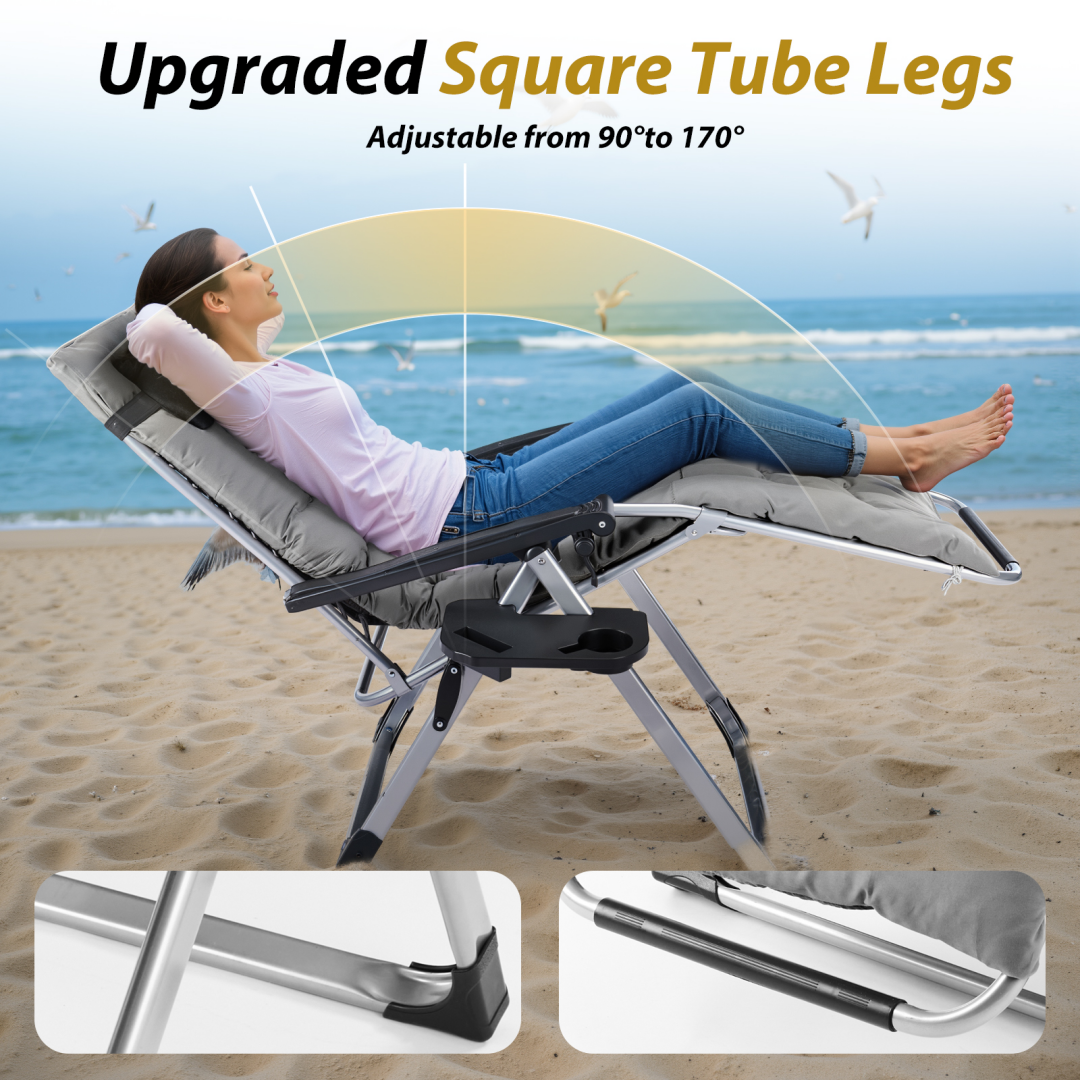 Zero Gravity Reclining Camping Chair with Cup Holder & Cushion