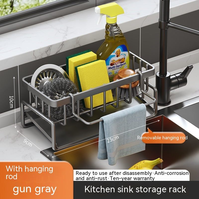 Multifunctional Kitchen Sink Drainage Basket Shelf - Black, Gray & White