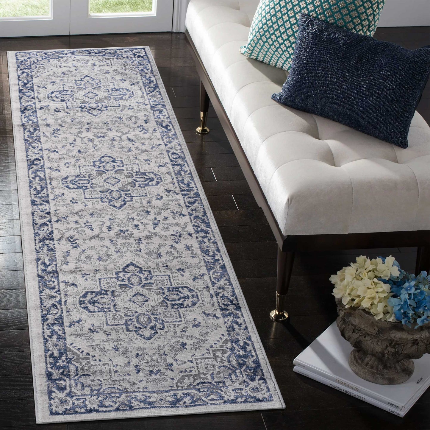 MARFI 2X8 Blue Grey Oriental Runner Rug