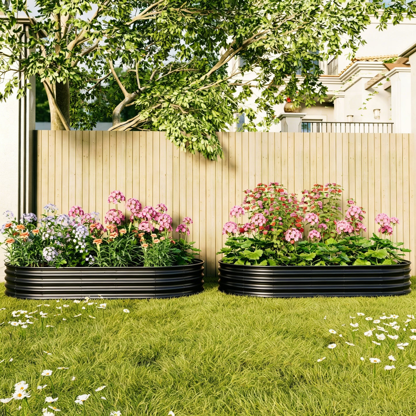 Heavy Duty Galvanized Raised Garden Bed 8x4x1ft - Black, 2PCS
