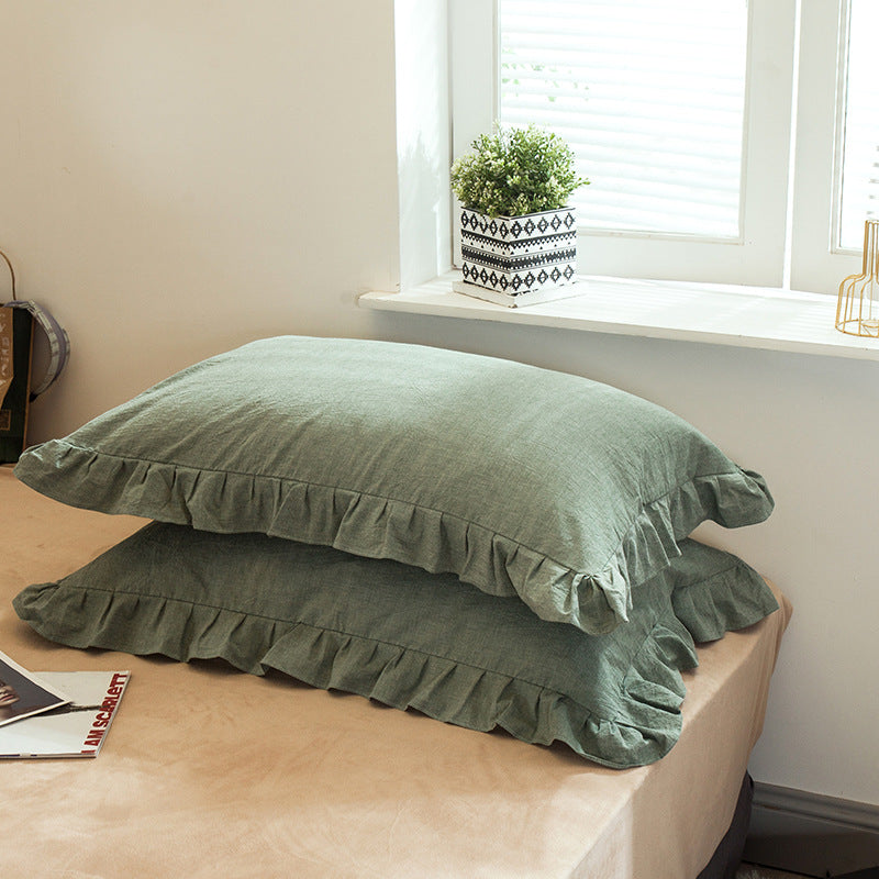 Washed Cotton Lace Pillowcase - Elegant Bedding Cover for Home Decor