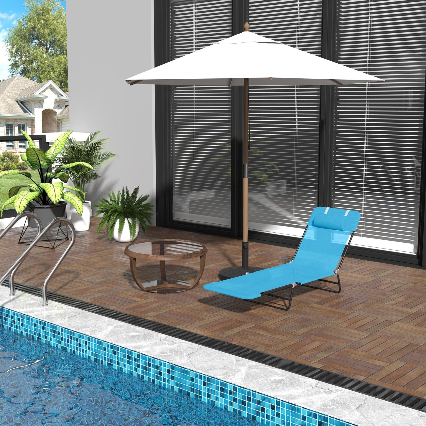 Folding Chaise Lounge Chair - 5-Position Recliner, Blue