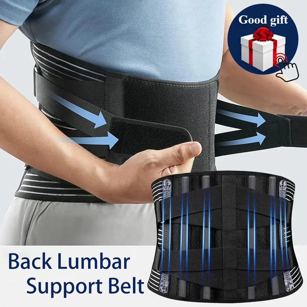 Adjustable Lumbar Support Back Brace for Pain Relief - Black