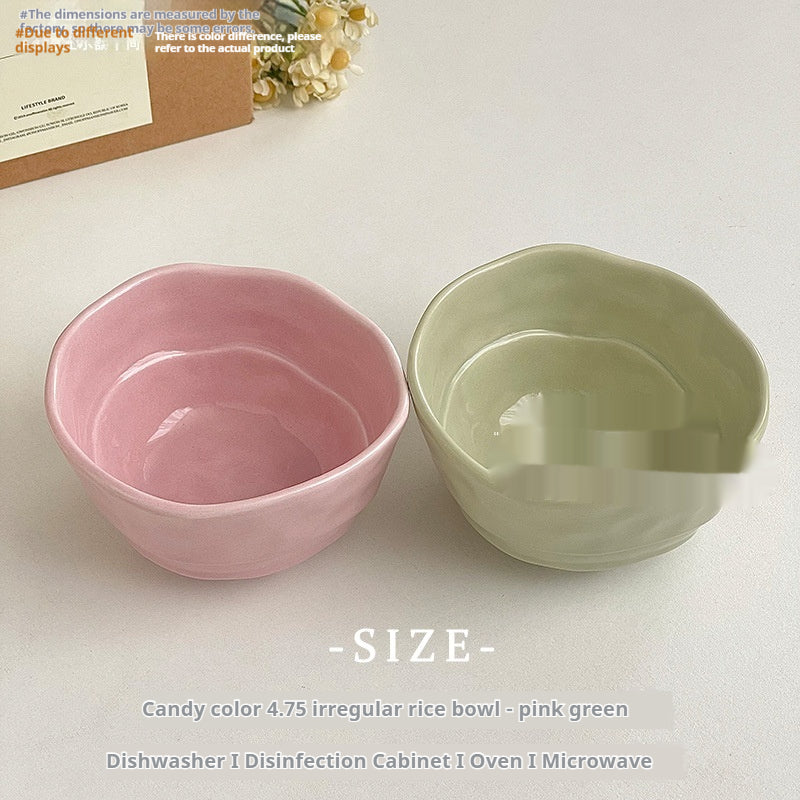 Candy Color Ceramic Rice Bowl - Irregular Modern Dinnerware for Adults