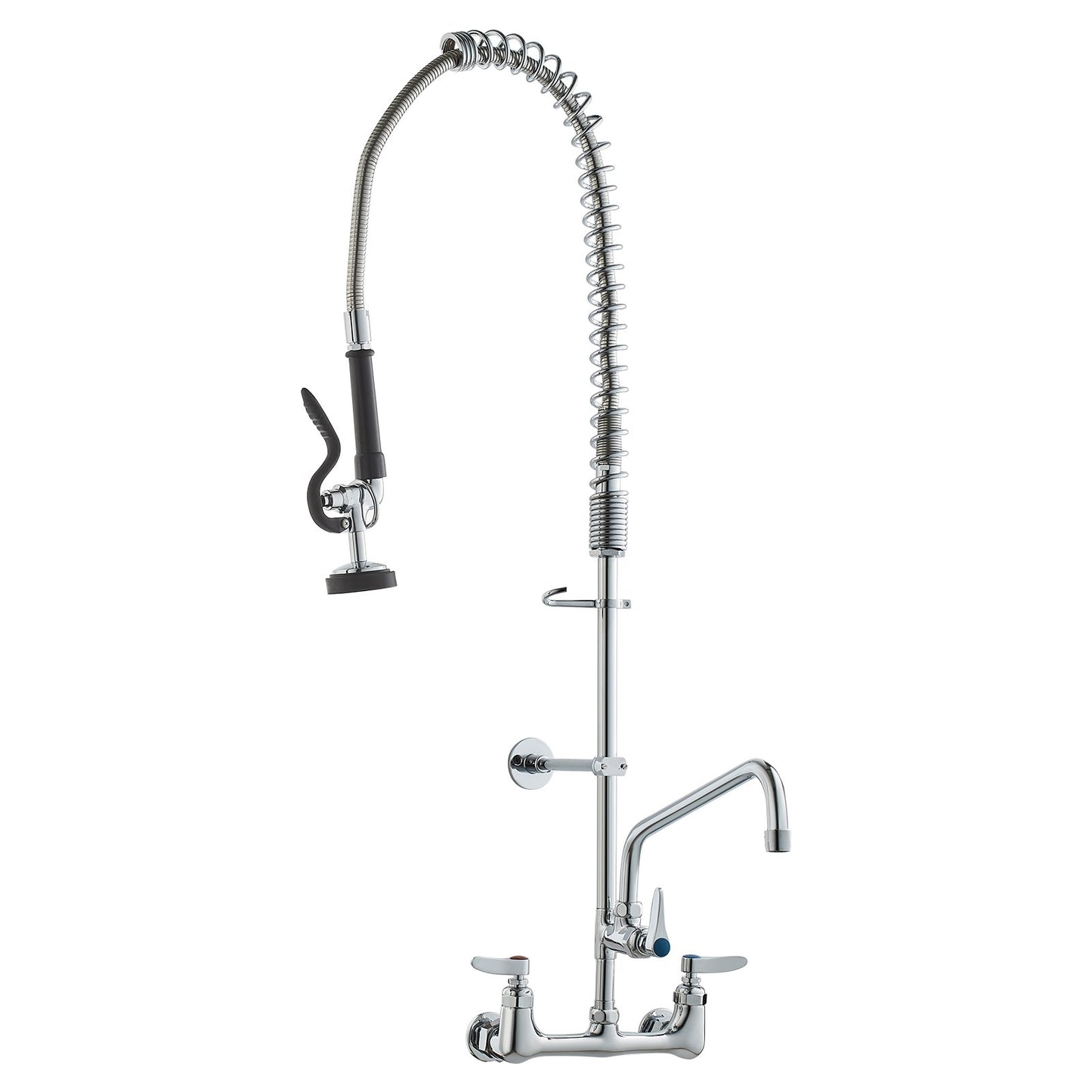Wall Mount Commercial Sink Faucet with Pre-Rinse Sprayer - 36-Inch Height