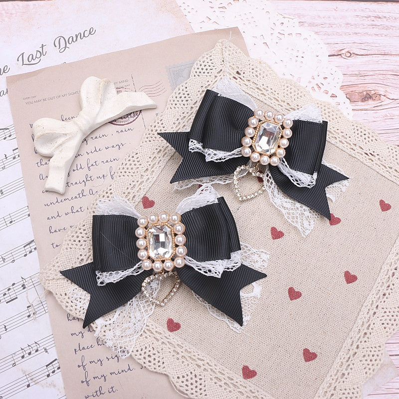 Cute Lace Bow Hair Accessories Set with Rhinestones - Multiple Colors
