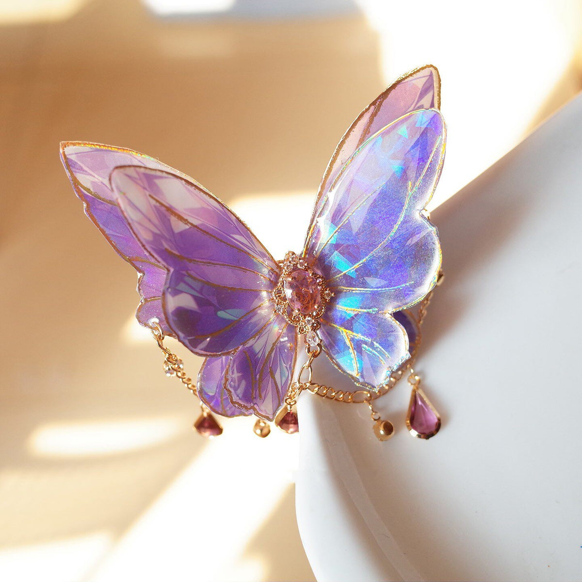 Retro Purple Butterfly Hair Clip with Tassel