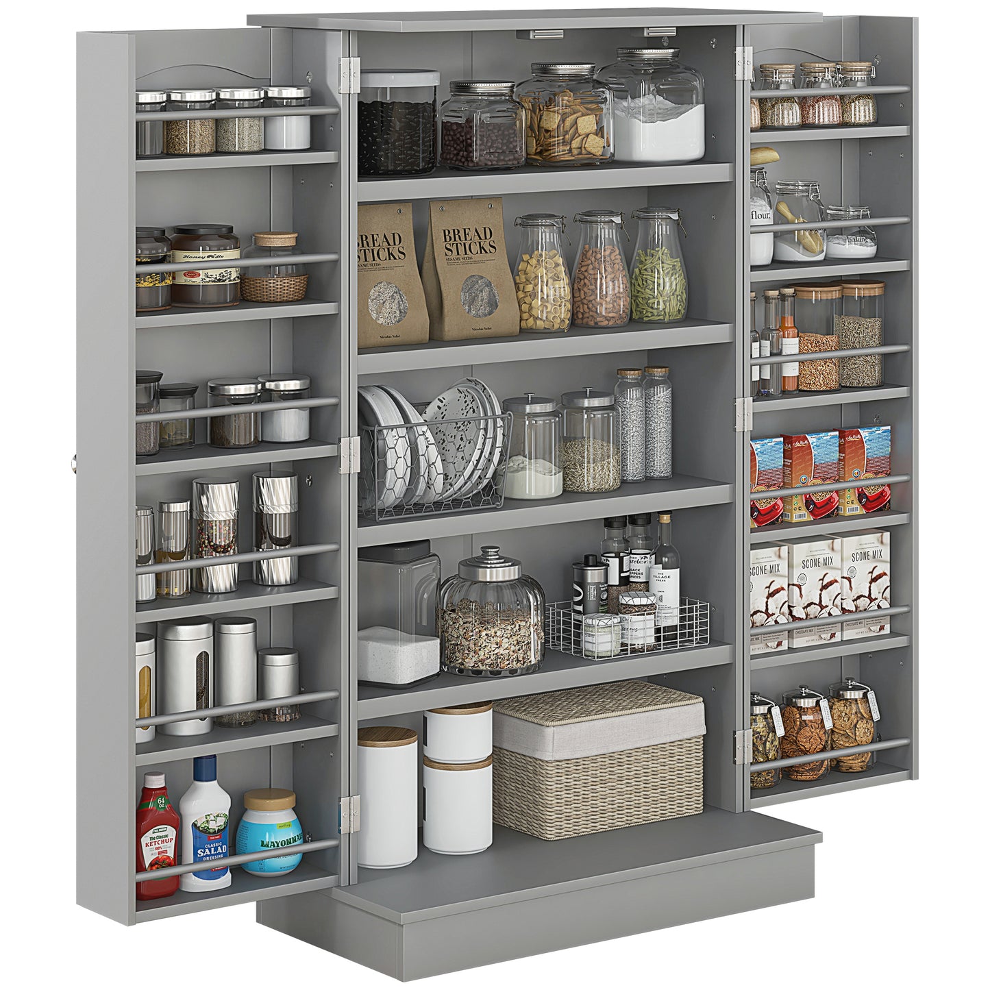 Freestanding Kitchen Pantry Cabinet with 12 Door Shelves - Gray