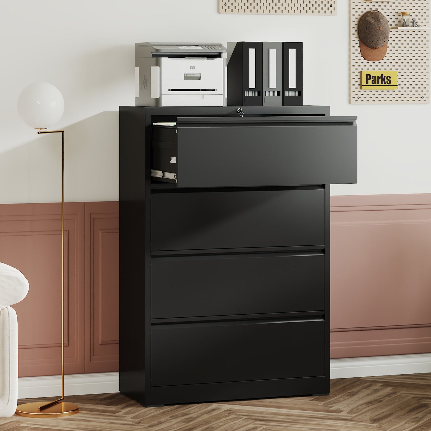 4 Drawer Lateral File Cabinet, Heavy Duty Metal Filing 35.4 Inch Wide