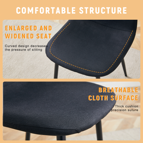 Set of 4 Black Linen-Cotton Dining Chairs with Metal Legs