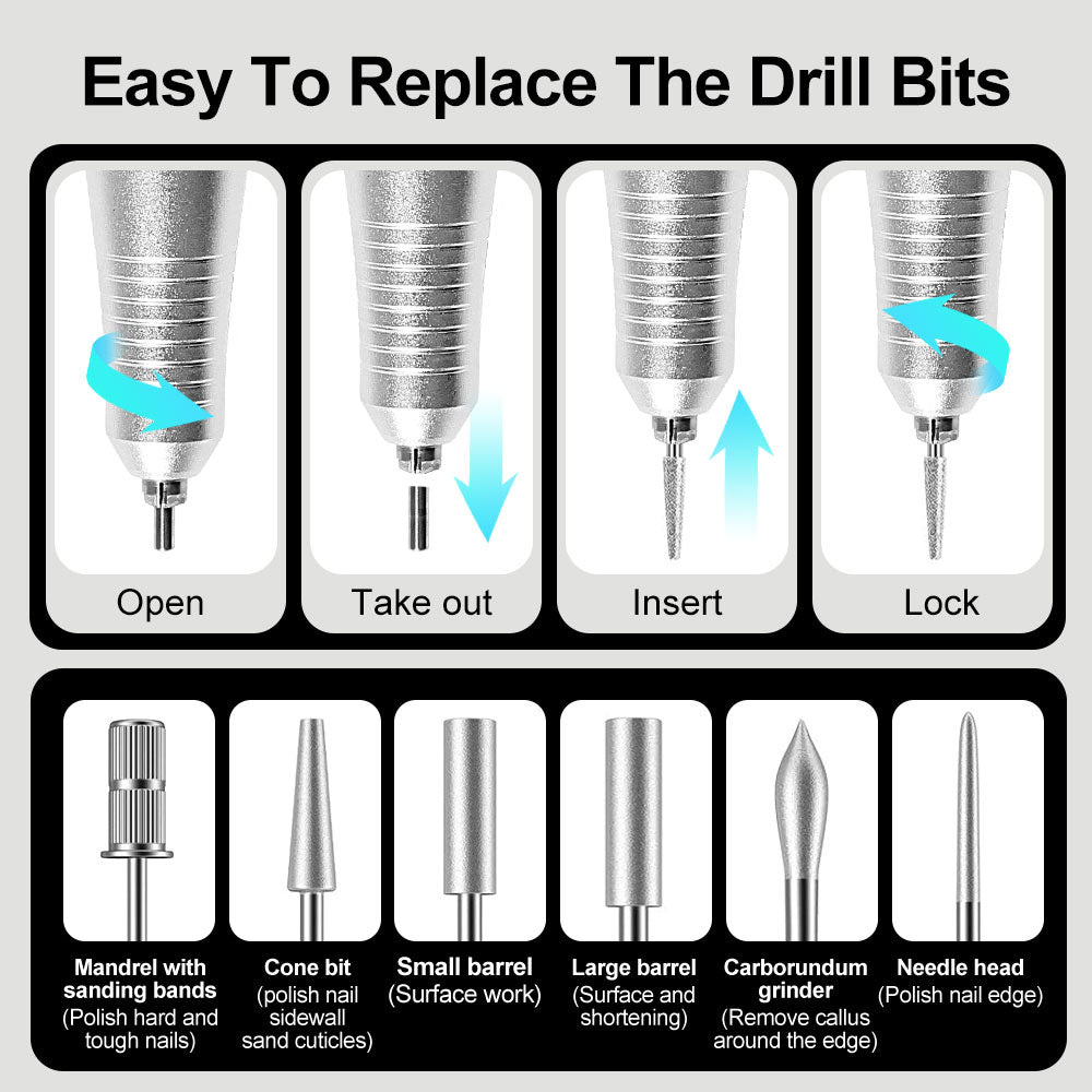 Professional 35000 RPM Rechargeable Electric Nail Drill Kit - Portable File