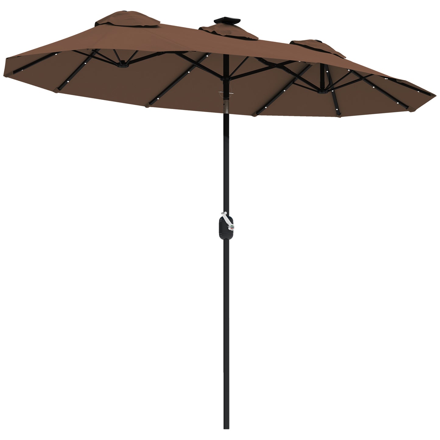 Double-Sided Patio Umbrella with Solar LED Light - Coffee