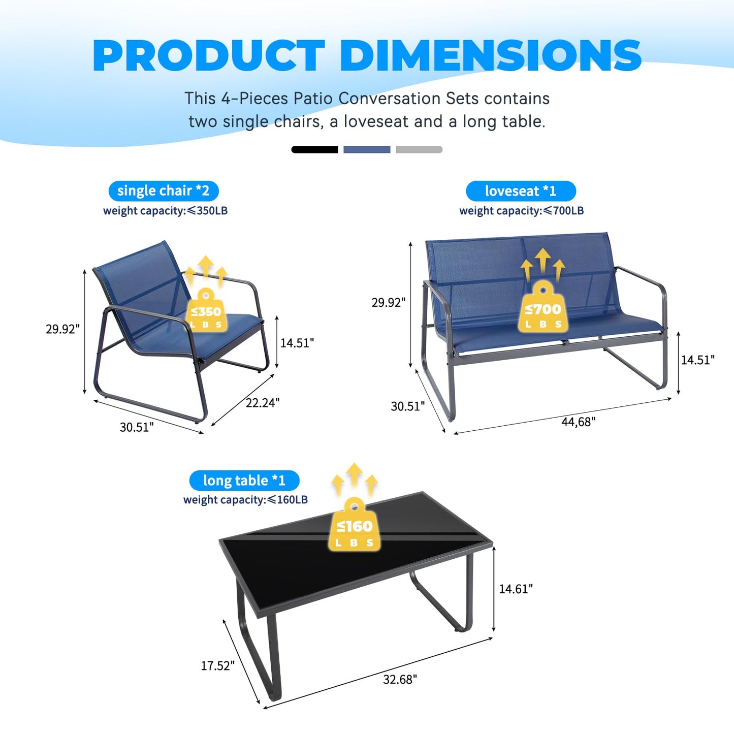 Outdoor Courtyard Furniture Set with Table - 4 Black Chairs