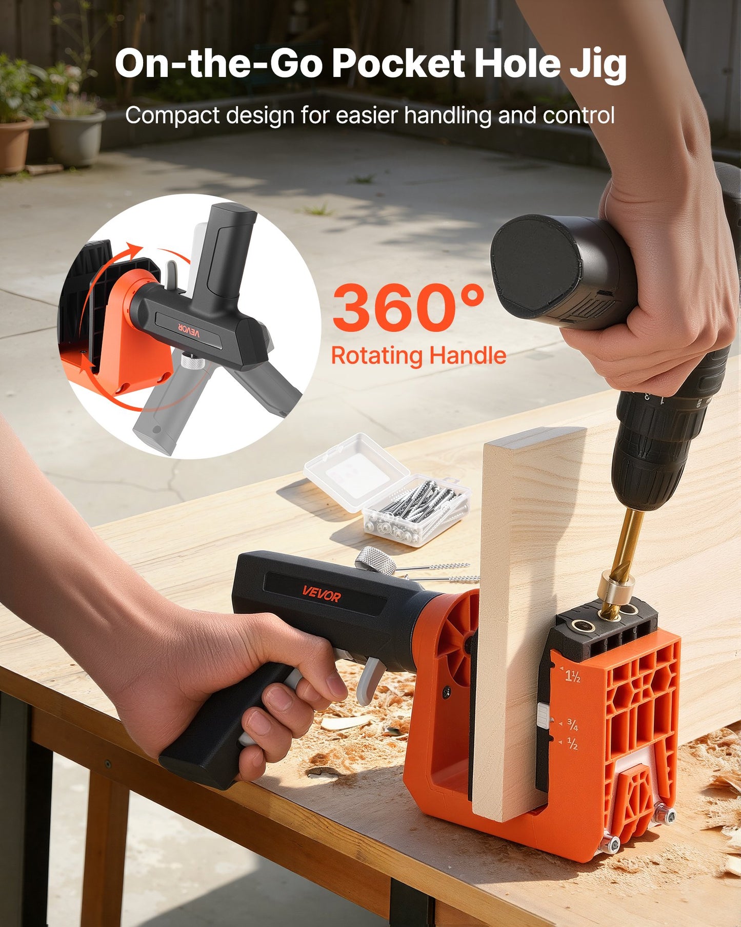 Adjustable Pocket Hole Jig Kit for Woodworking with 260 Screws and Clamps - Black