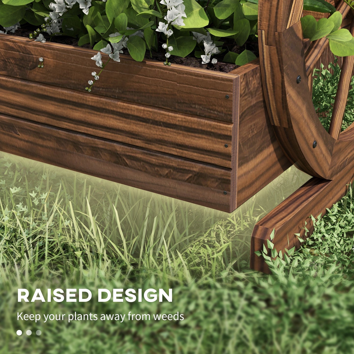 Wooden Wagon Planter Box - 3-Tier Raised Garden Bed for Vegetables Flowers Herbs - 25 x 21 x 24 inches