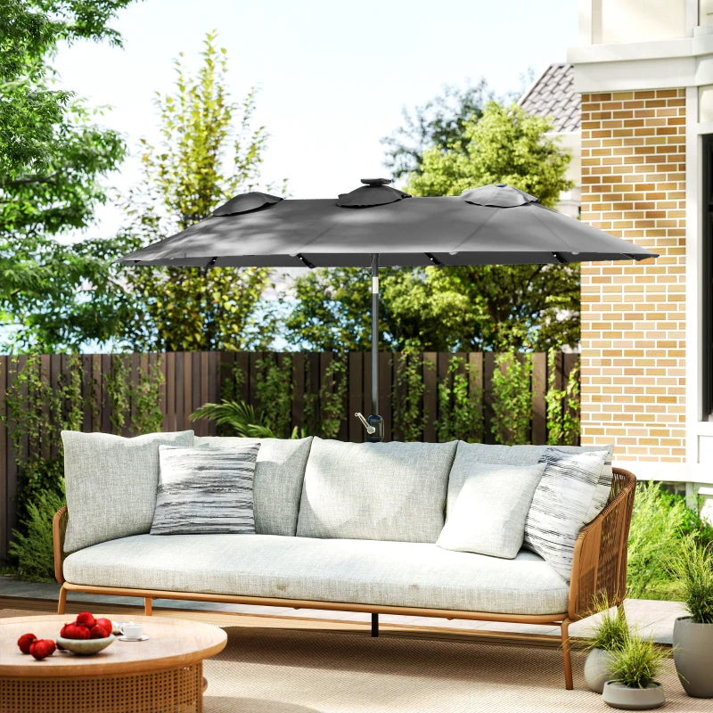 Double-Sided Patio Umbrella with LED Solar Lights - Gray