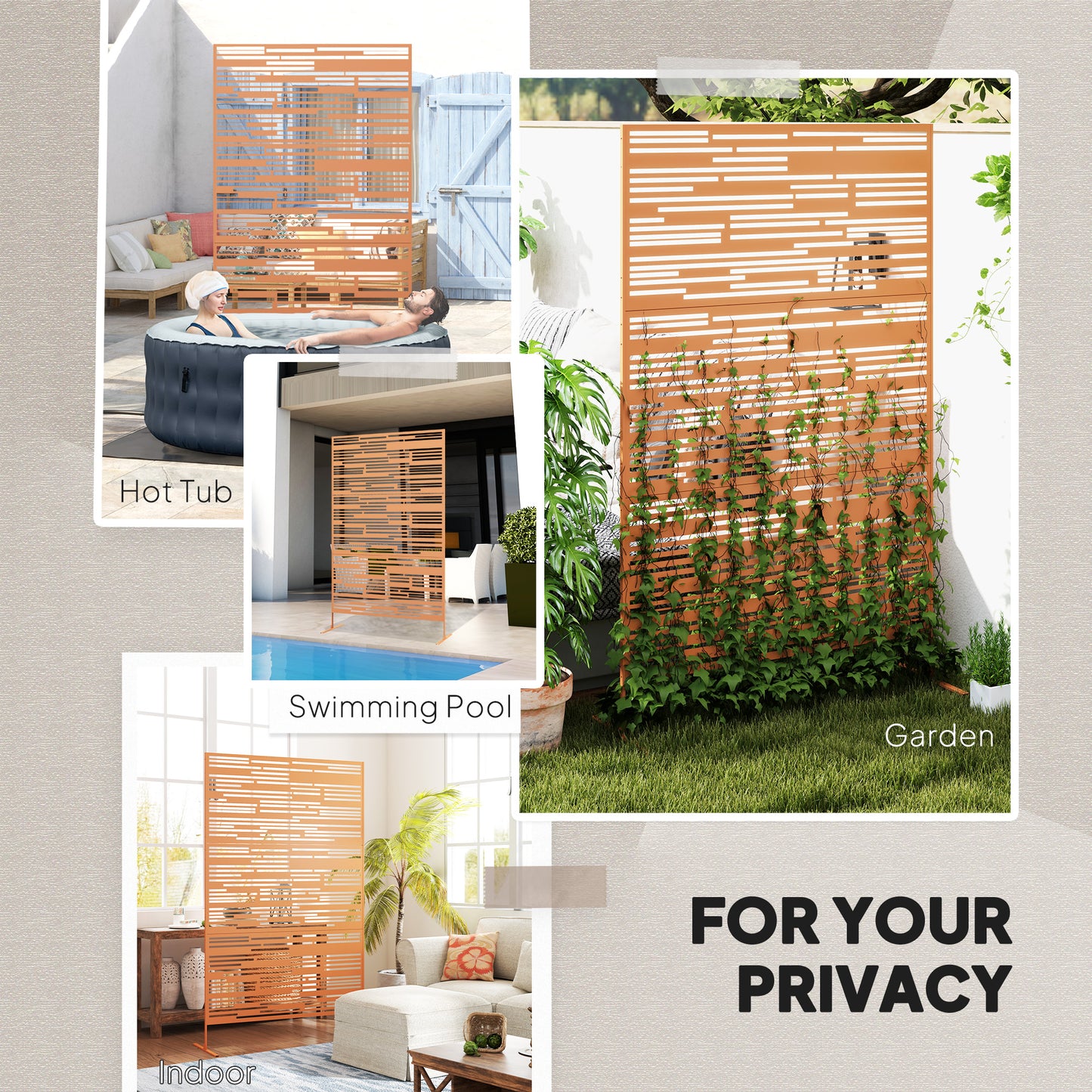 Metal Outdoor Privacy Screen - 78" H x 48" W - Brown