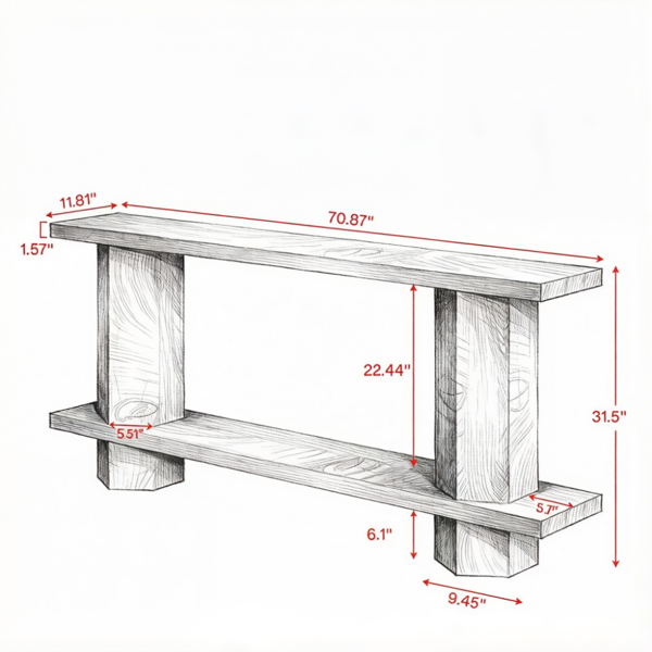 Sturdy Long Console Table with Unique Hexahedron Legs