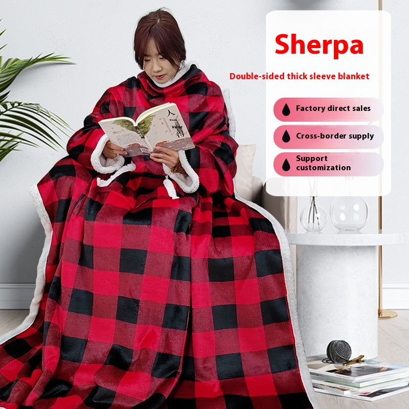 Wearable Lambswool Blanket with Large Pocket - Lazy Winter Throw 150x180cm