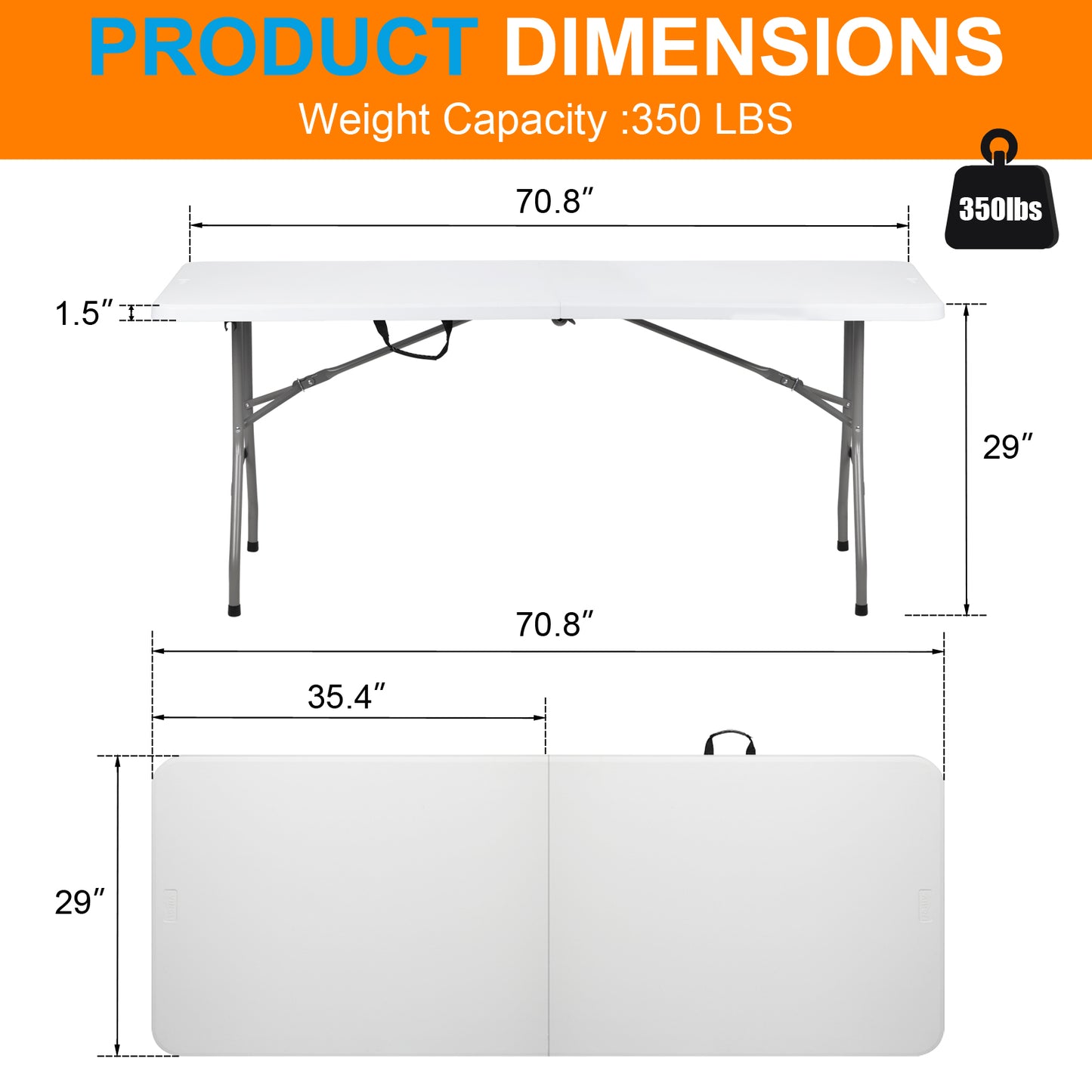 6ft Folding Table - Heavy Duty Portable for Indoor & Outdoor Use