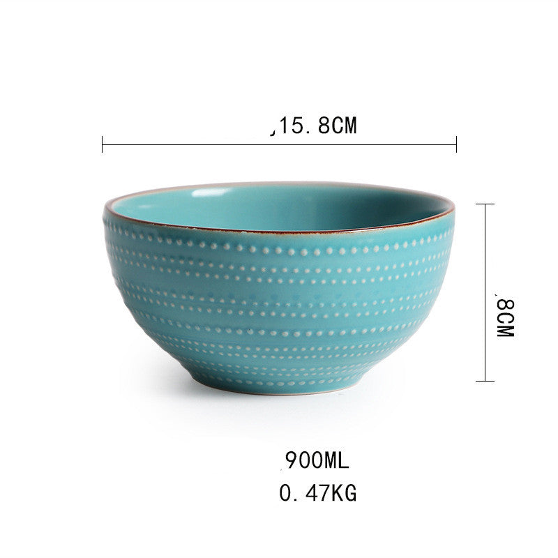 Creative Embossed Ceramic Tableware Set - Salad Bowl & Plates, 4-Piece
