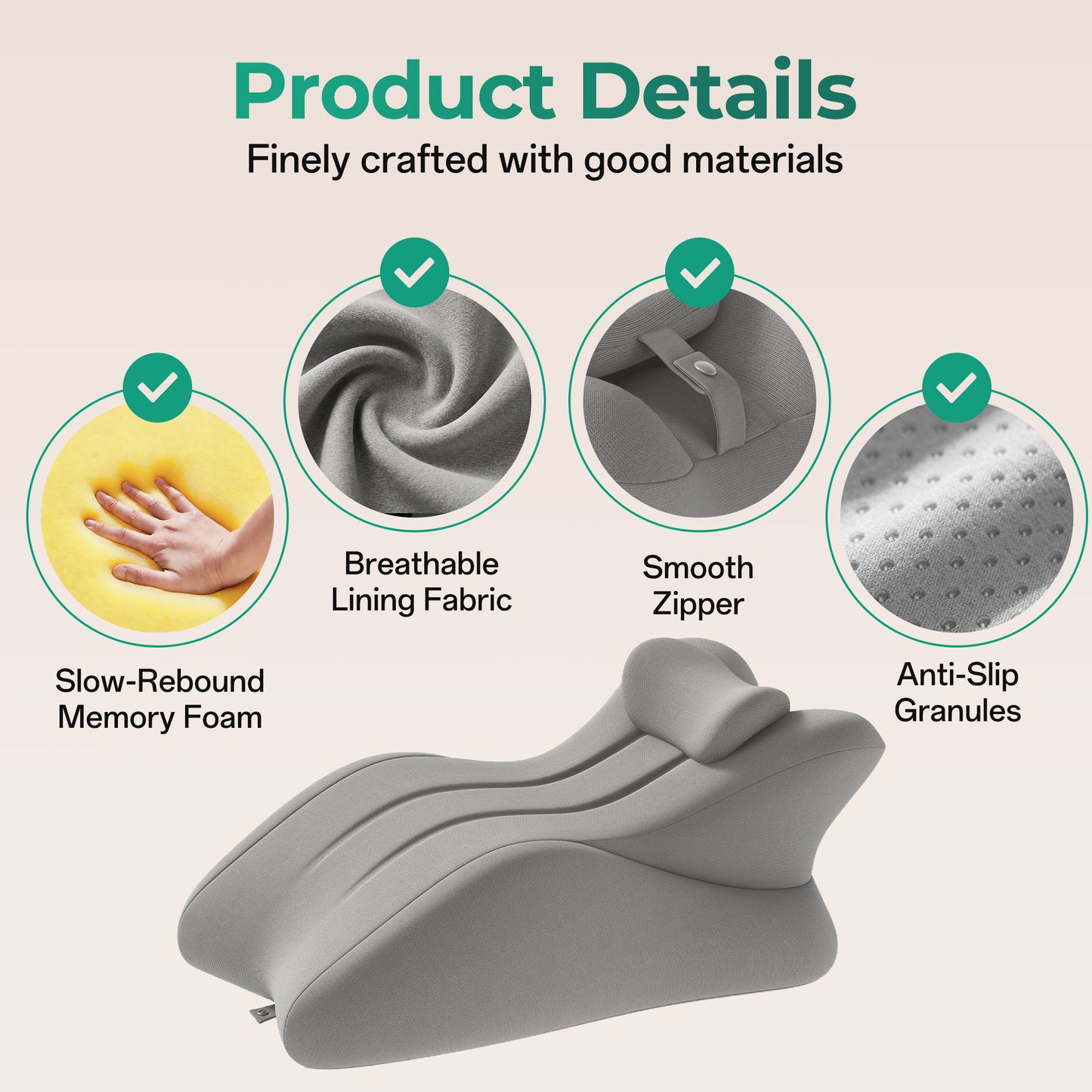 Ergonomic Memory Foam Support Pillow for Couples - Grey