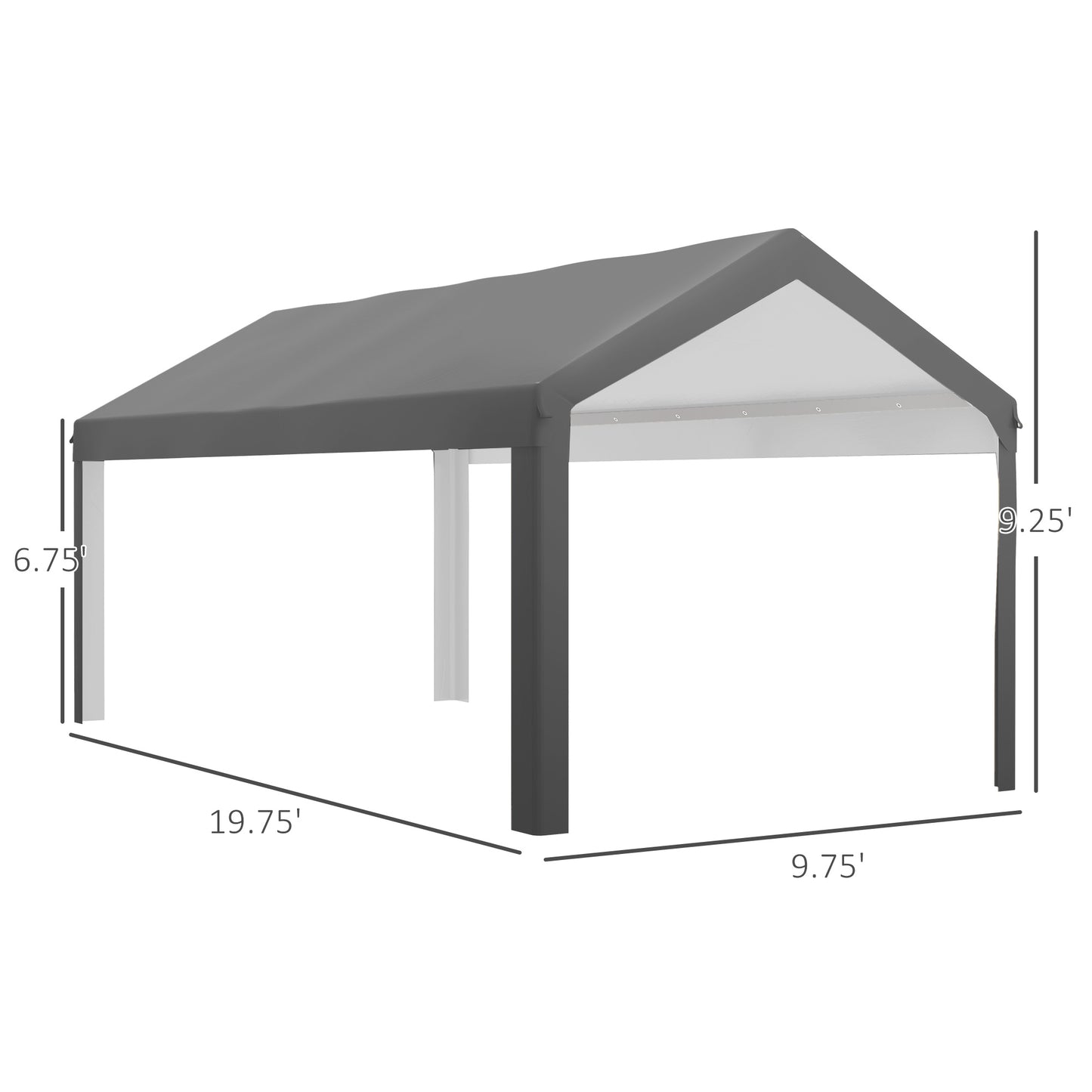 10x20ft UV Resistant Carport Canopy Replacement Cover - Dark Gray