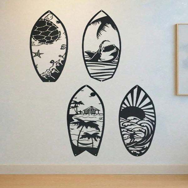 4-Piece Metal Surfboard Wall Art Set - Coastal Decor