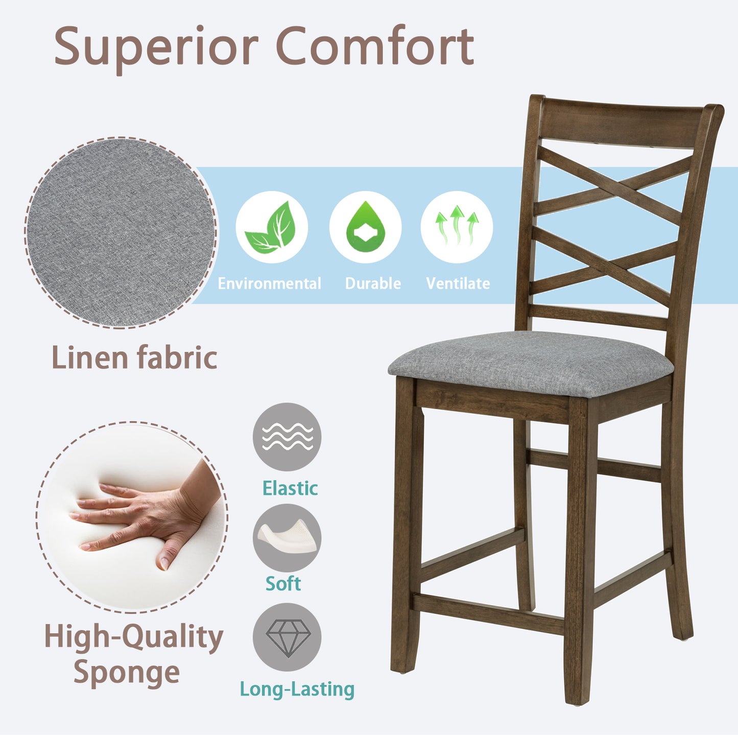 Set of 4 Walnut Counter Height Dining Chairs with Padded Seats