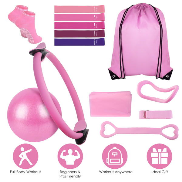 14-Piece Pilates Kit - Resistance Bands, Yoga Ball & Carry Bag