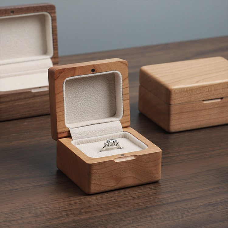 Wooden Ring Box - Solid Walnut or Cherrywood Jewelry Storage Case - Portable Exquisite Design