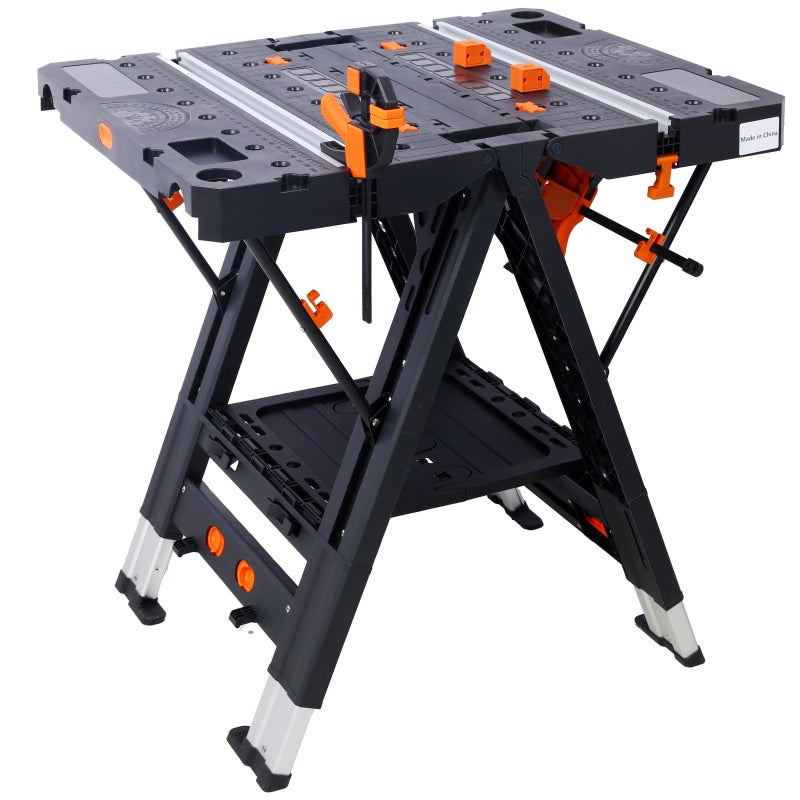 Heavy-Duty Portable Folding Workbench with Clamps - Adjustable Garage Sawhorse