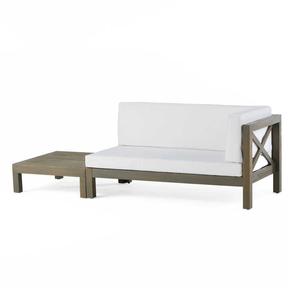 Acacia Wood Corner Bench with Coffee Table - White
