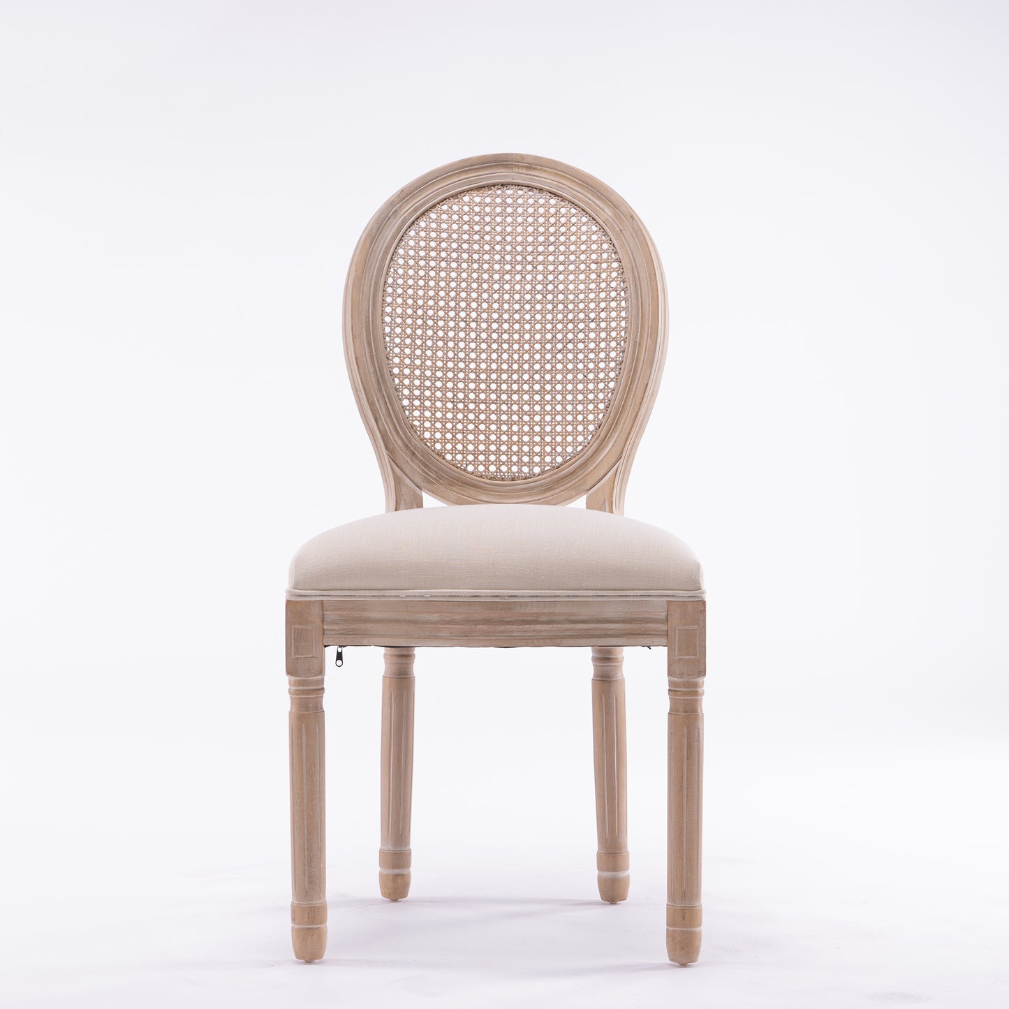 French Country Dining Chairs - Set of 2 Beige Wooden Frame