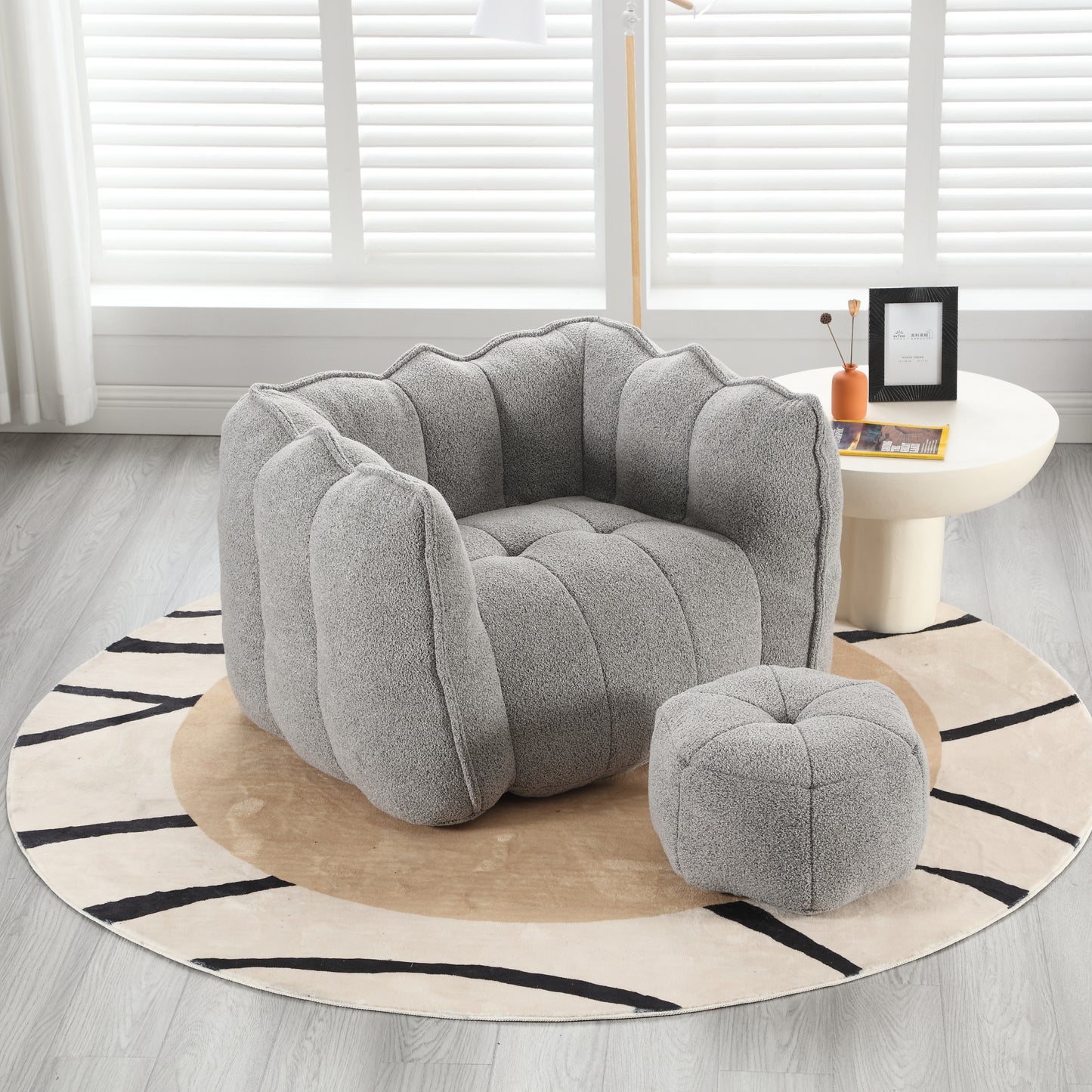 Soft Chenille Bean Bag Chair with Foam - Grey