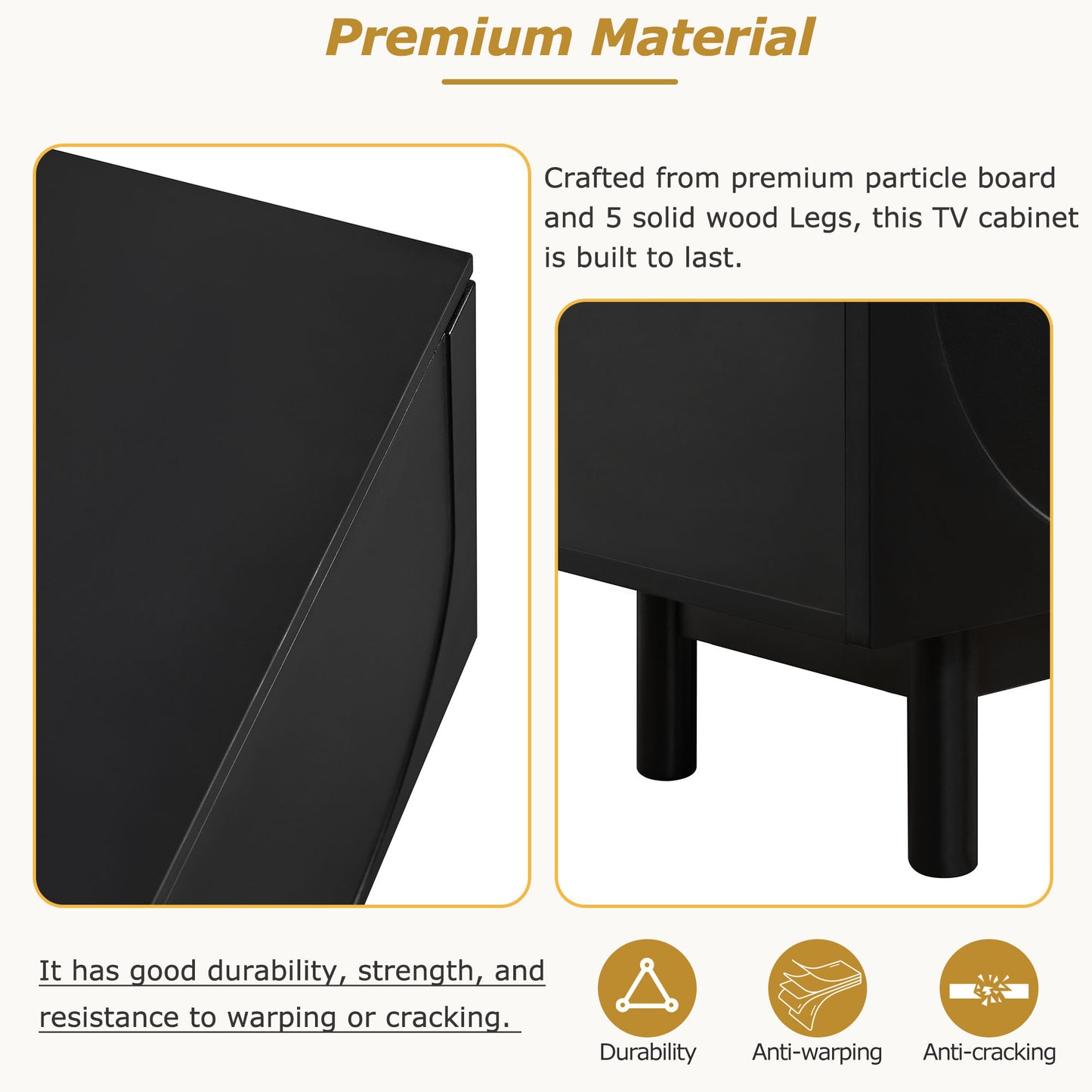 Minimalist TV Stand with Arch Cabinets for TVs Up to 78" - Black