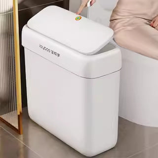 Large Capacity Bathroom Trash Can with Lid - Durable Plastic Waste Bin