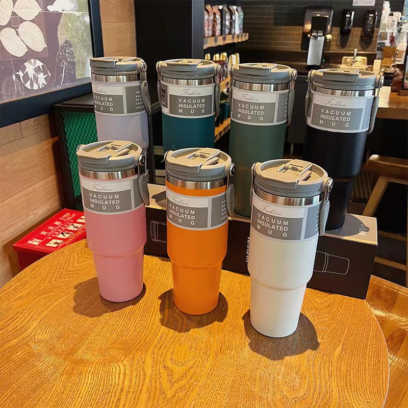 Insulated Stainless Steel Double Drink Cup - 900ml Capacity, Portable Thermos Mug