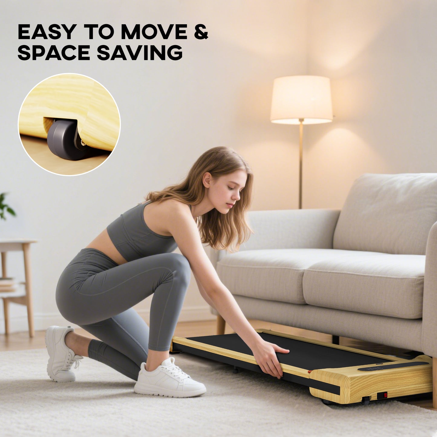 Under Desk Treadmill with Remote Control and LED Display - Natural Wood
