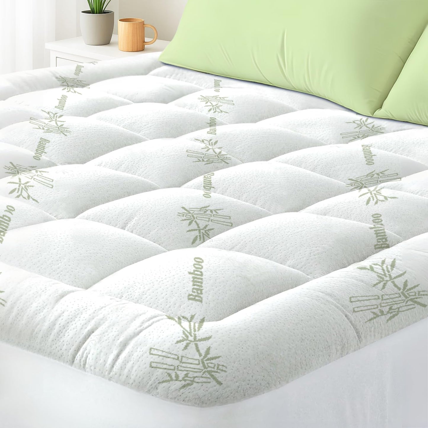 Cooling Bamboo Mattress Topper - Soft Pillow Top & Deep Pocket
