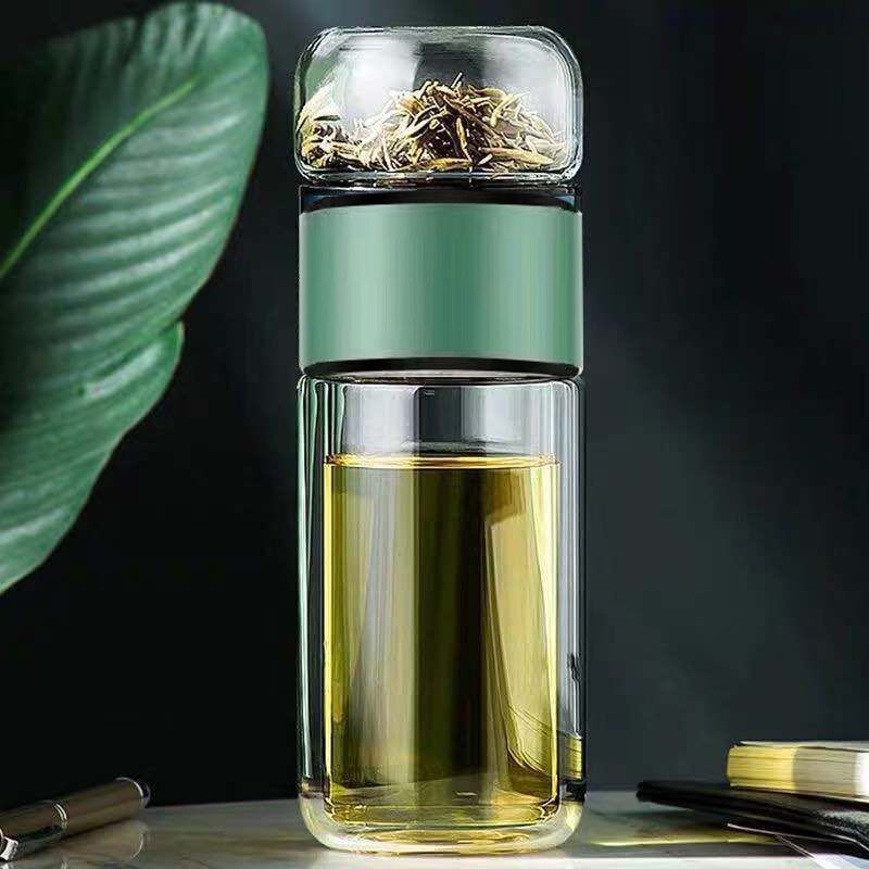 Double Layer Heat Insulation Glass Cup - Water and Tea Separation