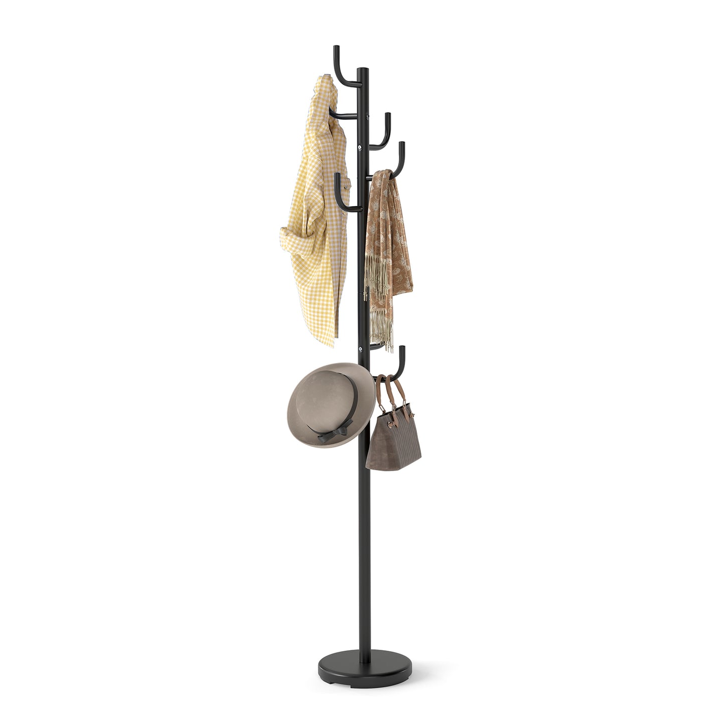 Metal Coat Rack Stand with 8 Hooks and Sturdy Base