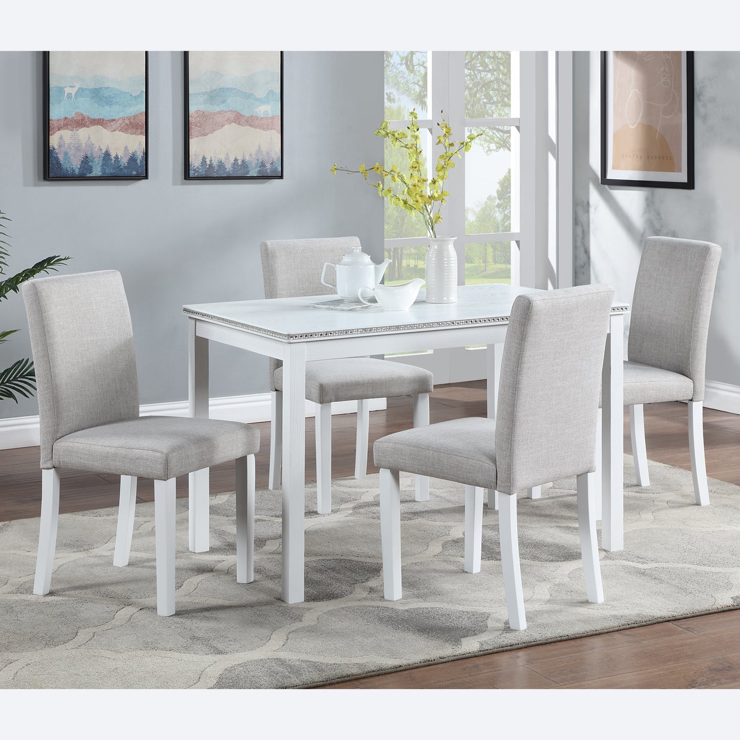 Dining Chairs Set for 4 - Padded White & Gray Kitchen Chairs