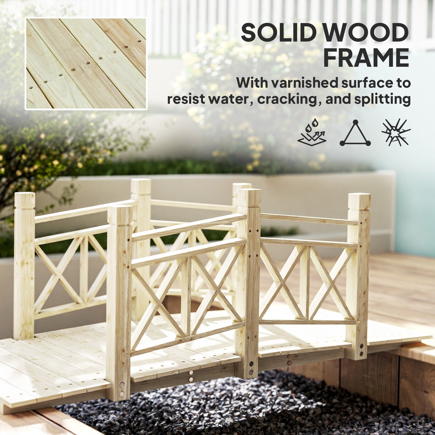 Wooden Garden Bridge Footbridge for Ponds Creek Streams 5 ft Nature Wood