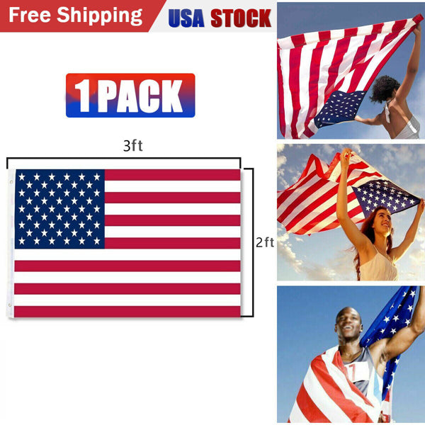 2x3 FT American Flag - Durable Nylon with Brass Grommets
