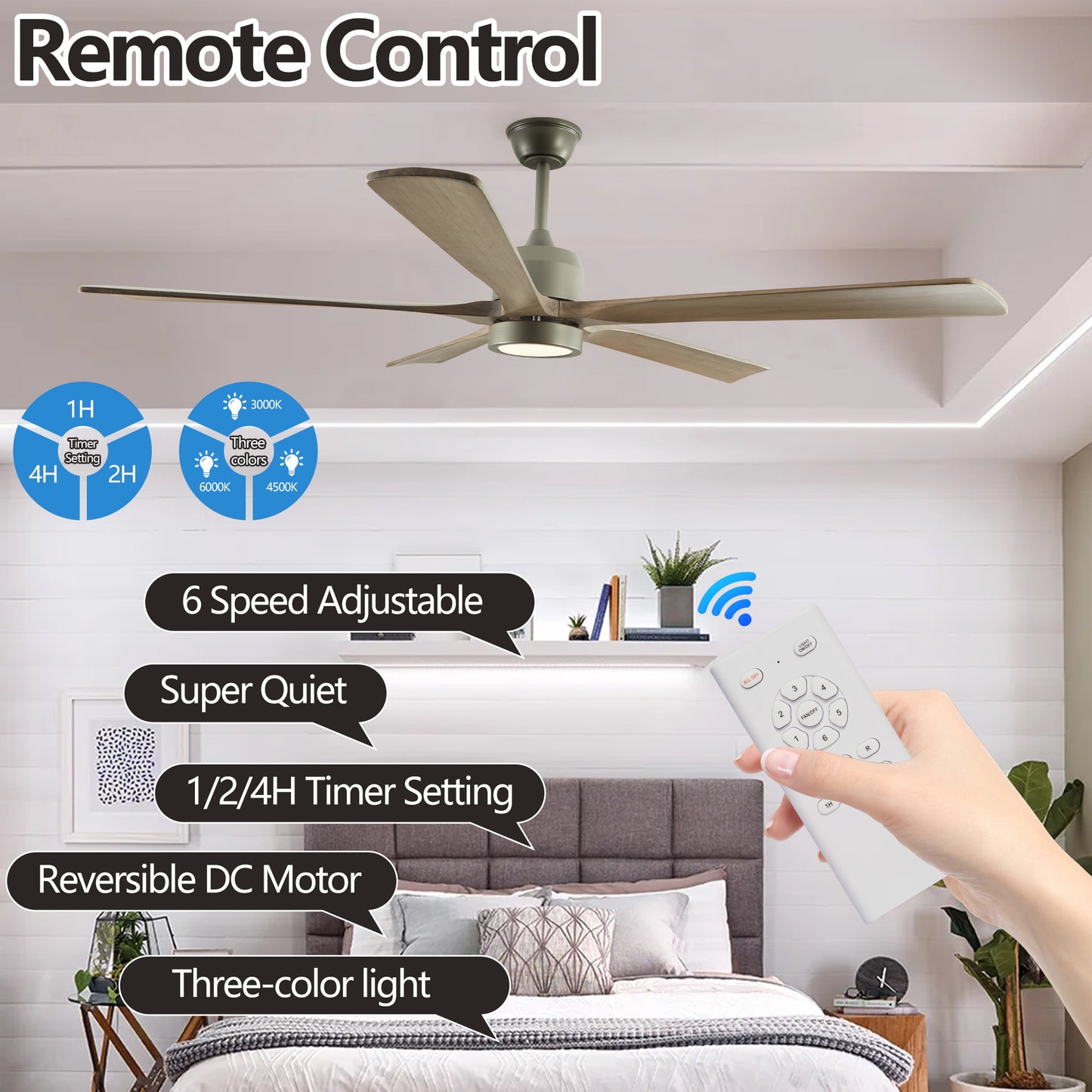 60-Inch Modern Wood Ceiling Fan with Light & Remote Control
