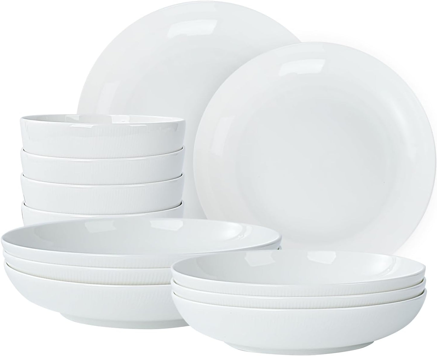 12-Piece Bone China Dinnerware Set - Service for 4, Ivory White